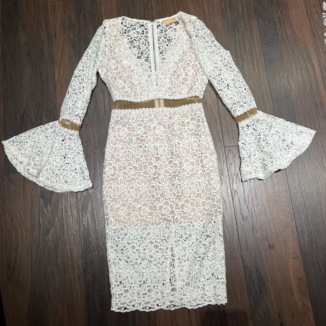 Love Triangle Lace Midi Dress With Flared Sleeves In Depop