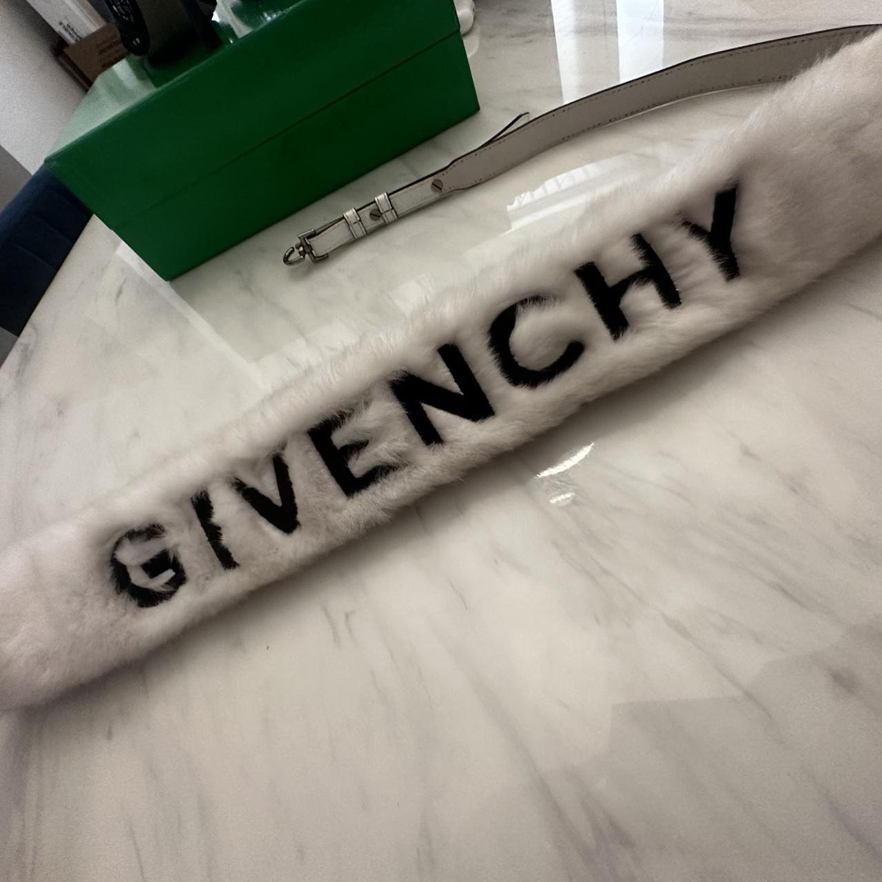 Givenchy White black faux fur logo bag strap