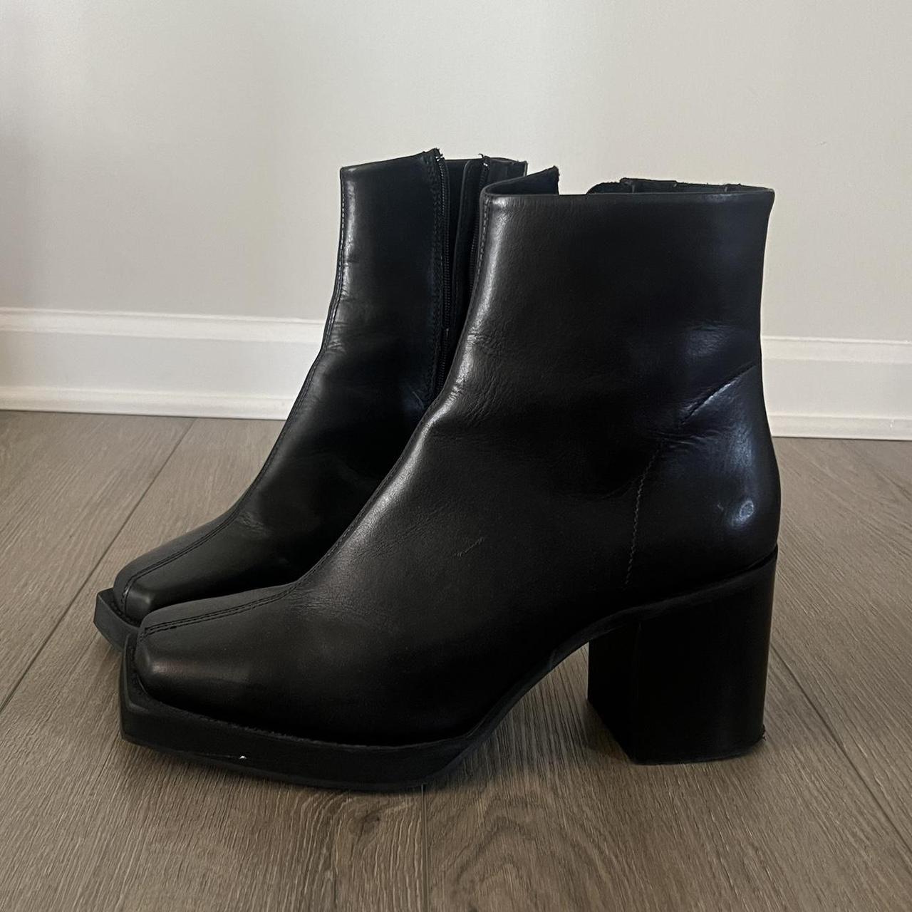 Black 4 inch heel boots from ASOS Squared toe with... Depop