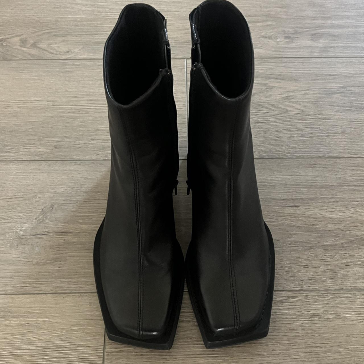 Black 4 inch heel boots from ASOS Squared toe with... Depop