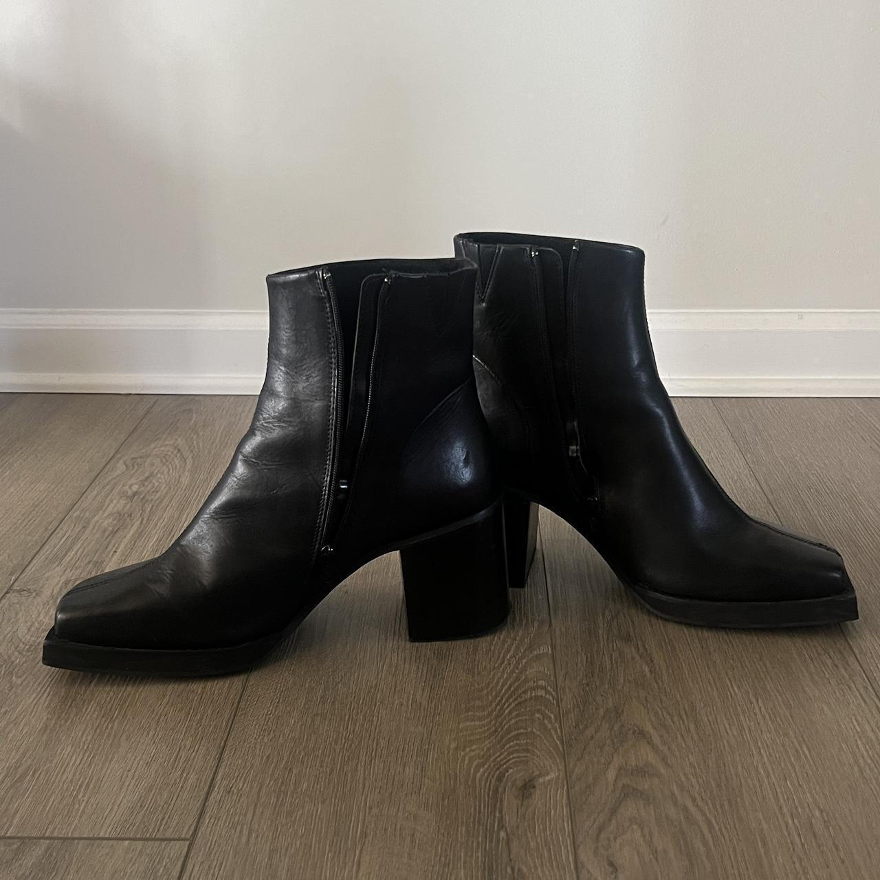 Black 4 inch heel boots from ASOS Squared toe with... - Depop