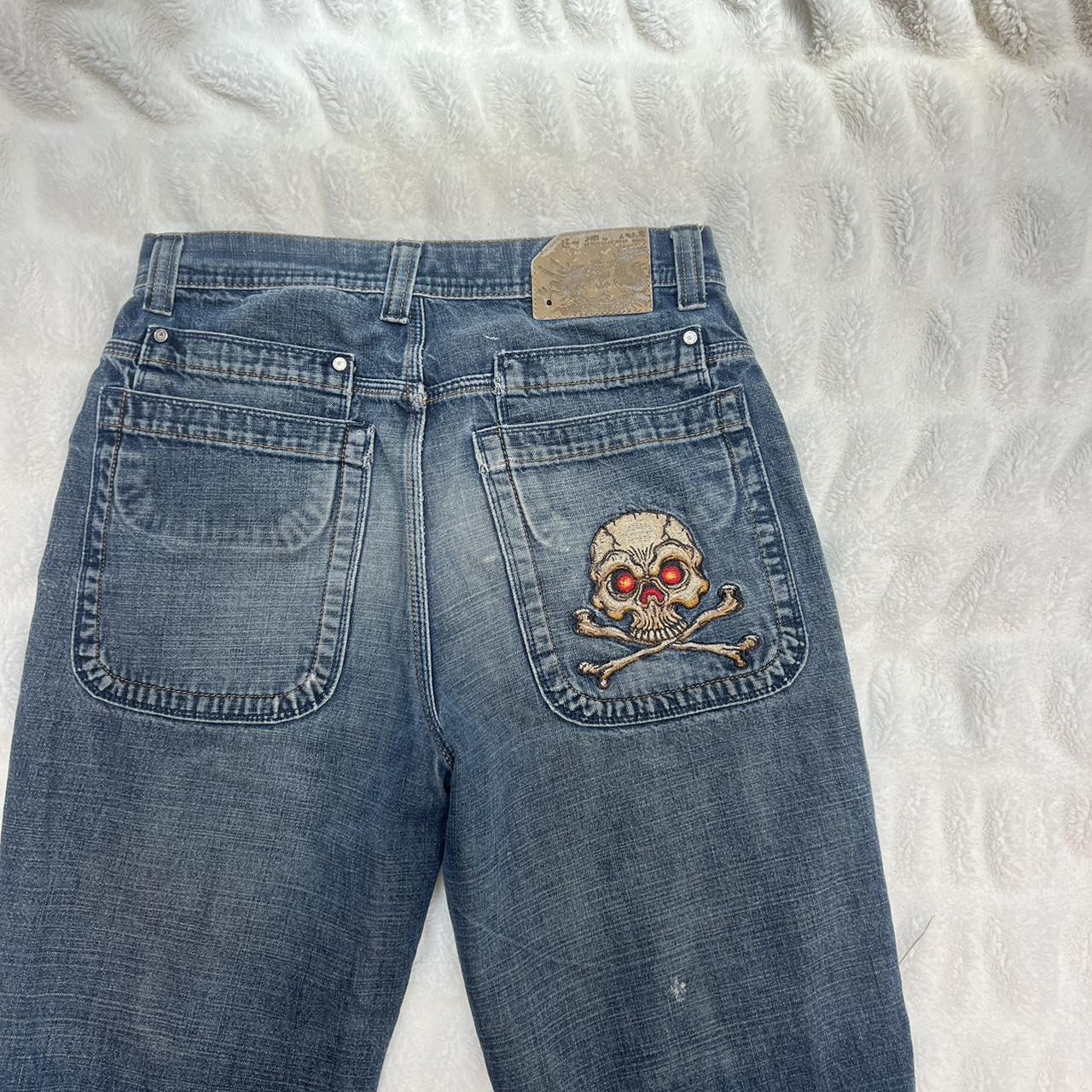 VINTAGE SKULL PATCHED JNCO JEANS! 90s Y2K baggy blue | Depop