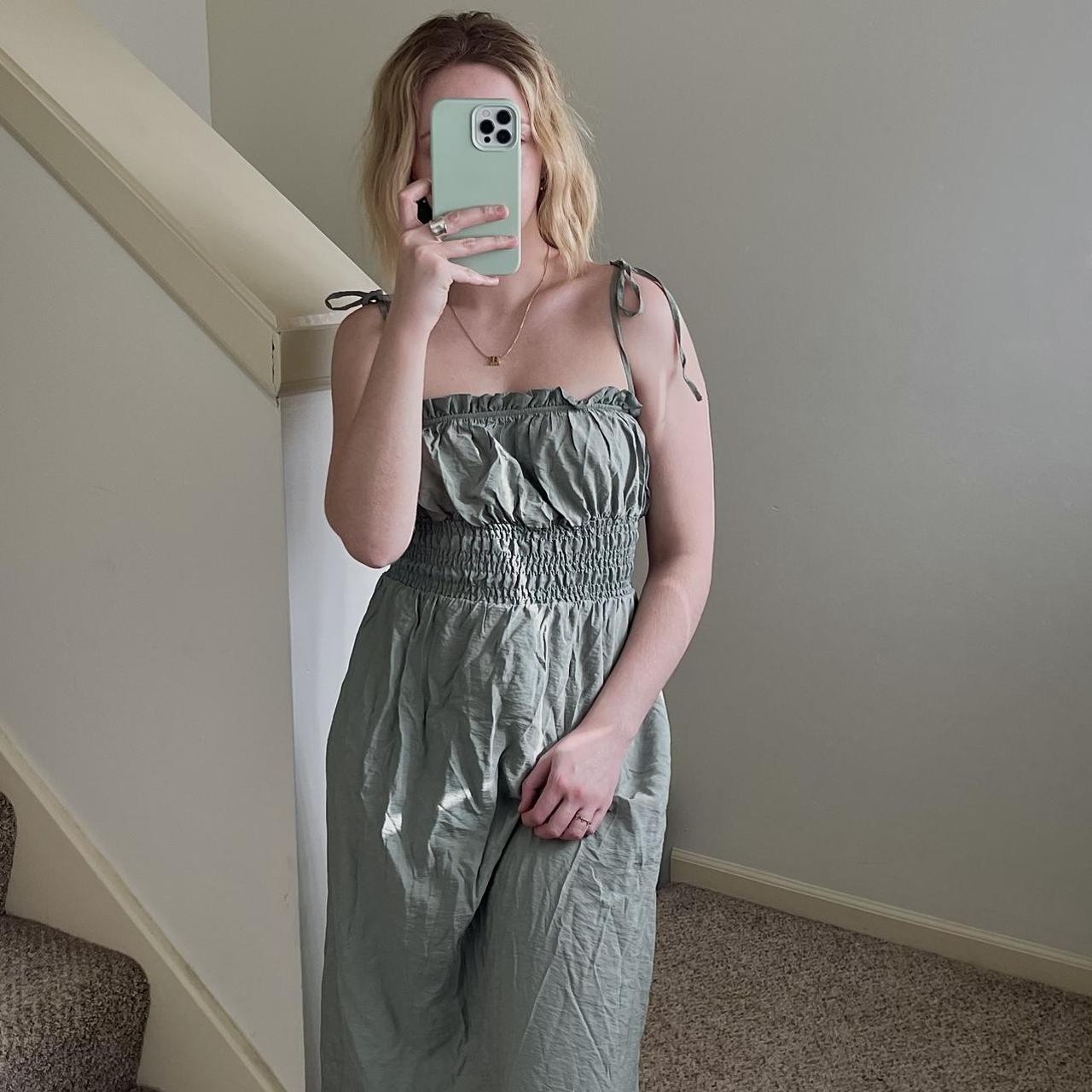 Zara sage green maxi dress, stretchy in back and... Depop