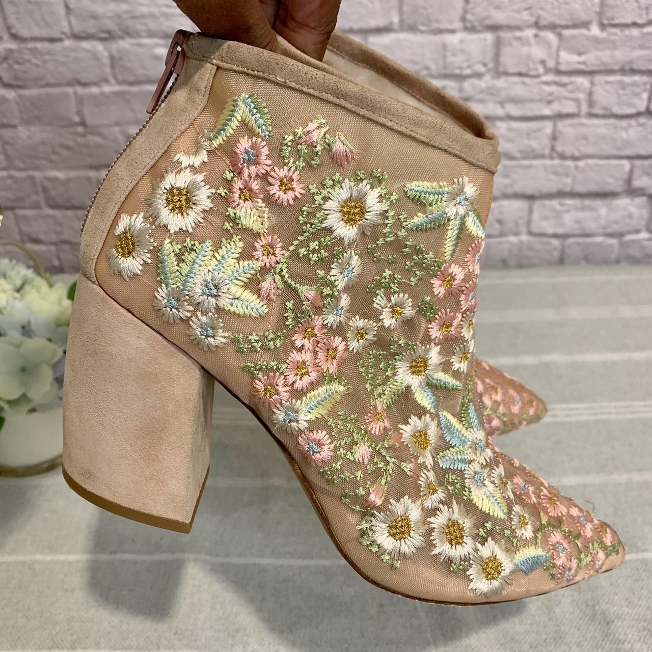 Jeffrey Campbell Floral Embroidered Sheer Mesh Upper... Depop