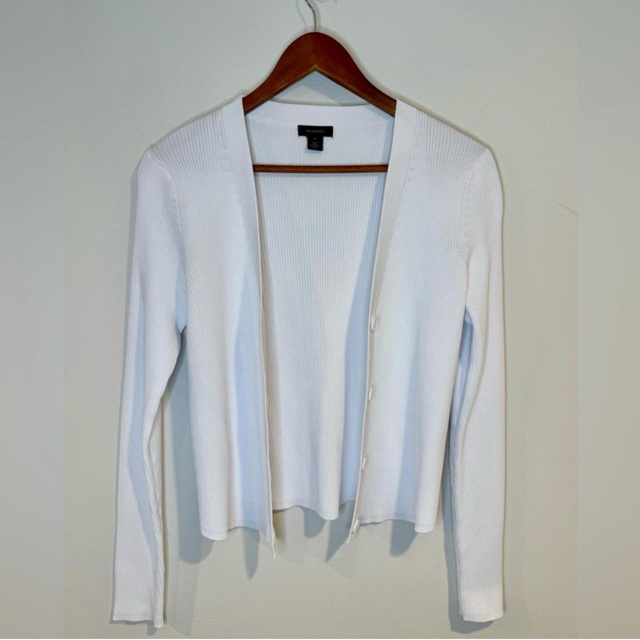 Halogen Ribbed Button Front White Cardigan Sweater. Depop