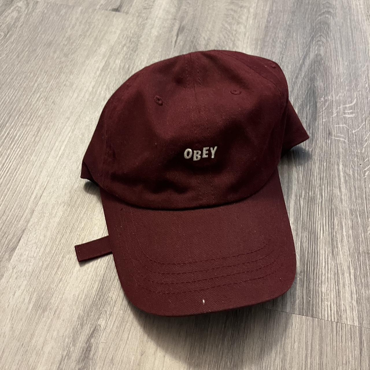 OBEY Clothing Sample Sale Snapback Hat Maroon and - Depop