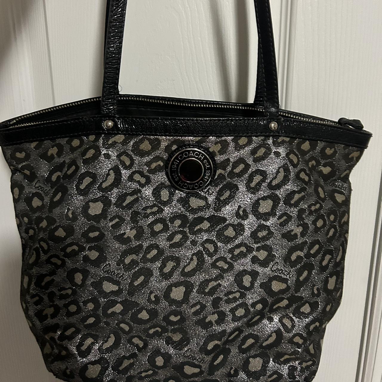 Coach purse black and silver leopard print sale