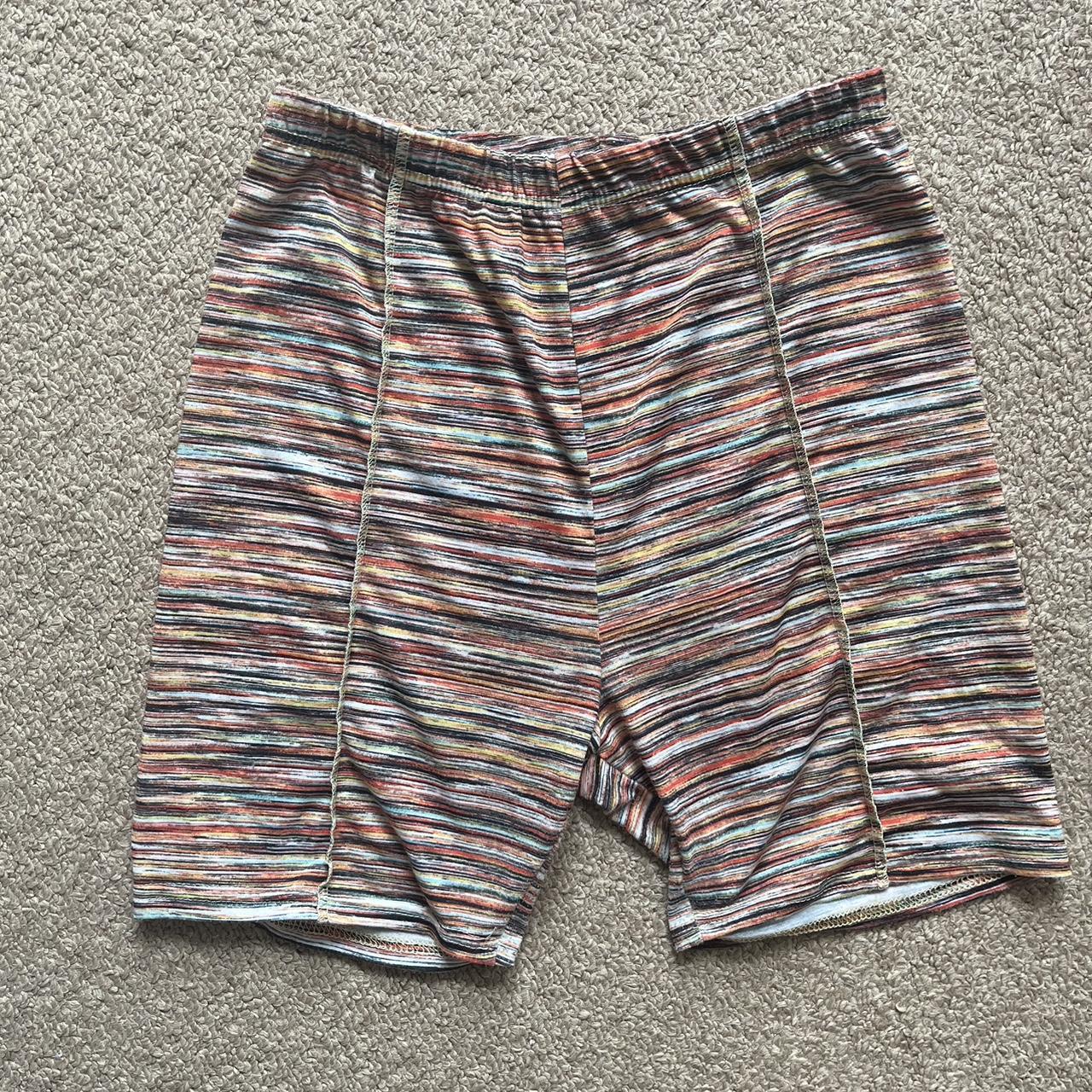 Multi coloured pastel stripe cycle shorts size 10... - Depop