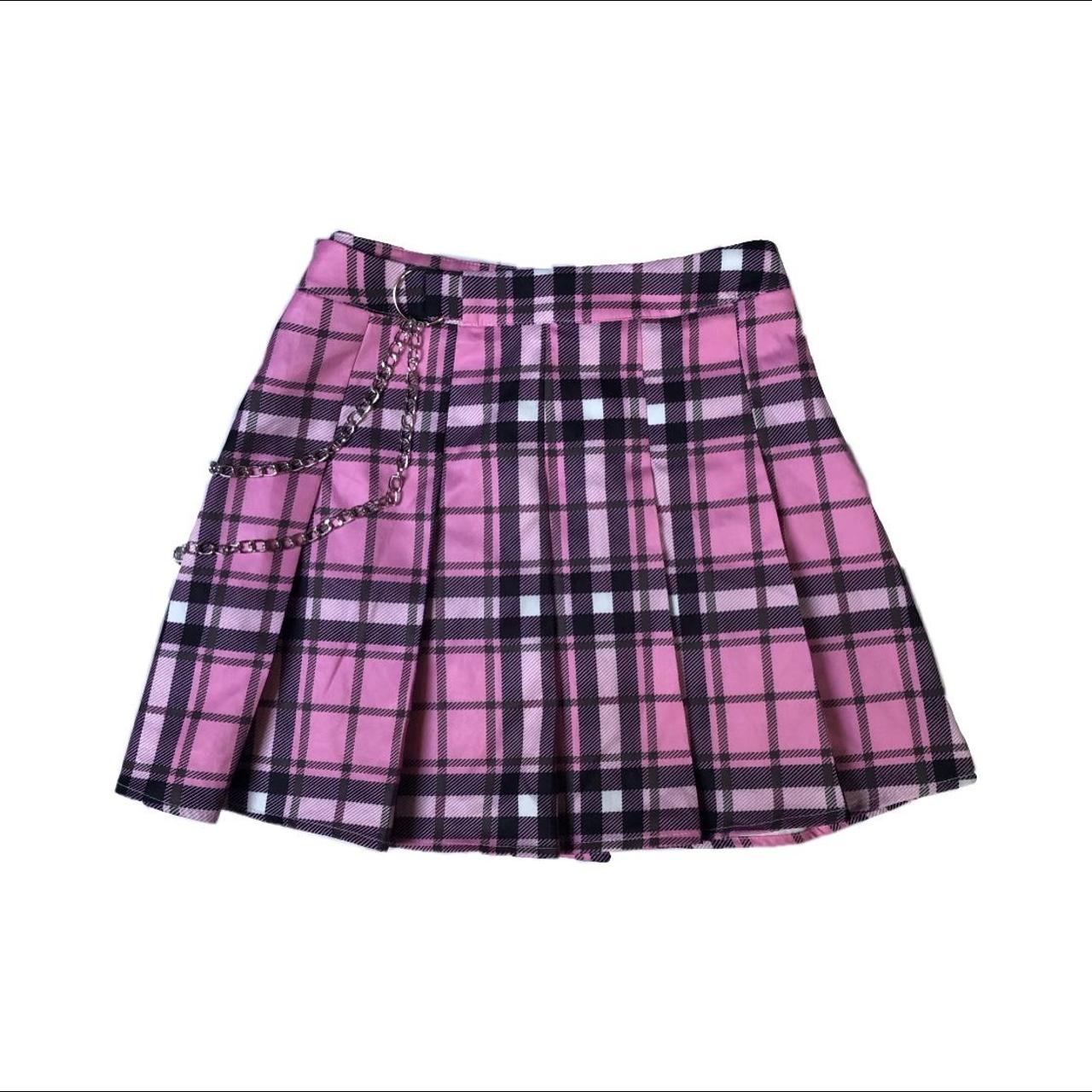 pleated plaid pink skirt