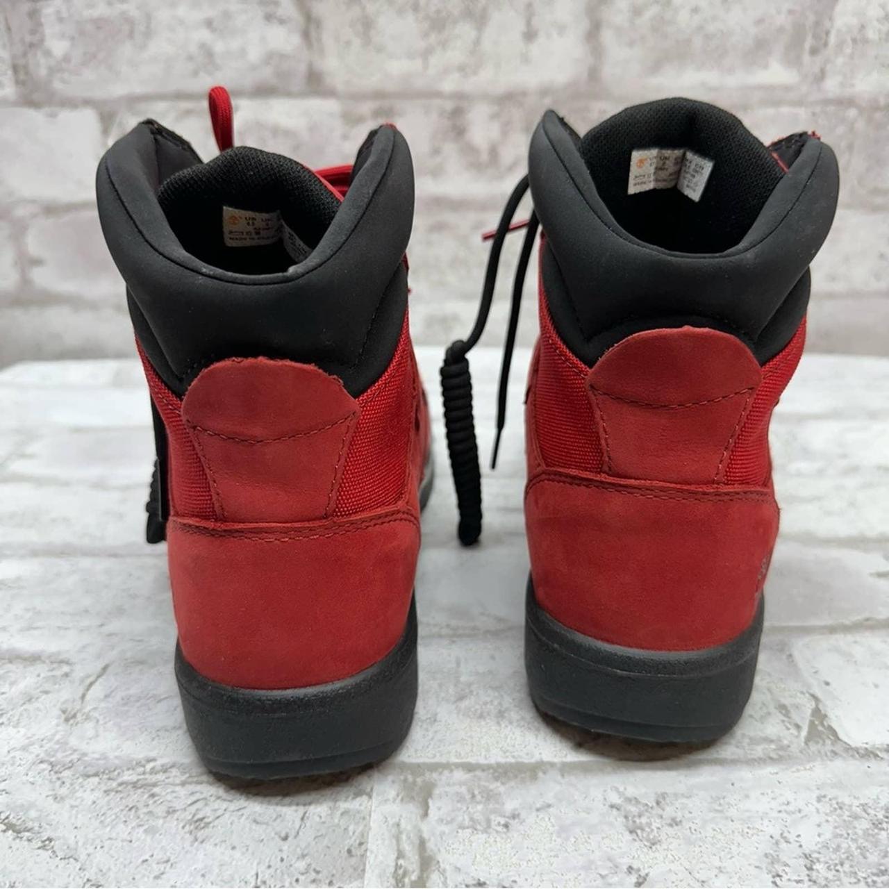 Red and black online timberland field boots