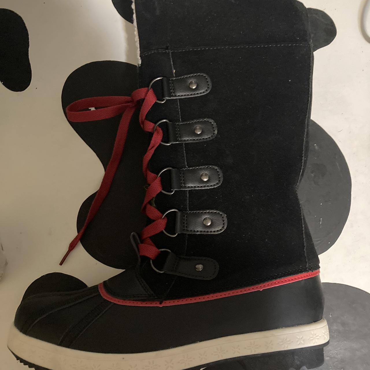 JustFab Women's Black and Red Boots | Depop
