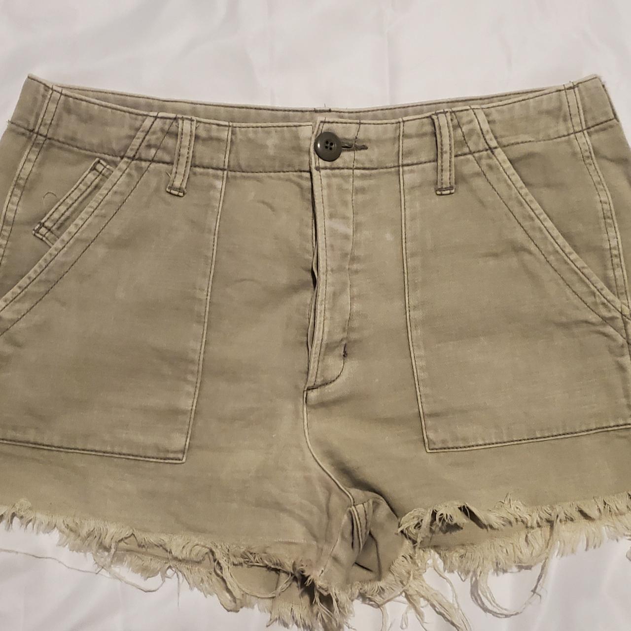 American Eagle Frayed High Waste Khaki Shorts Size... Depop