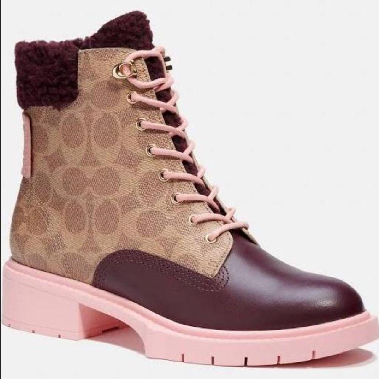 coach lorimer coated canvas monogram combat booties