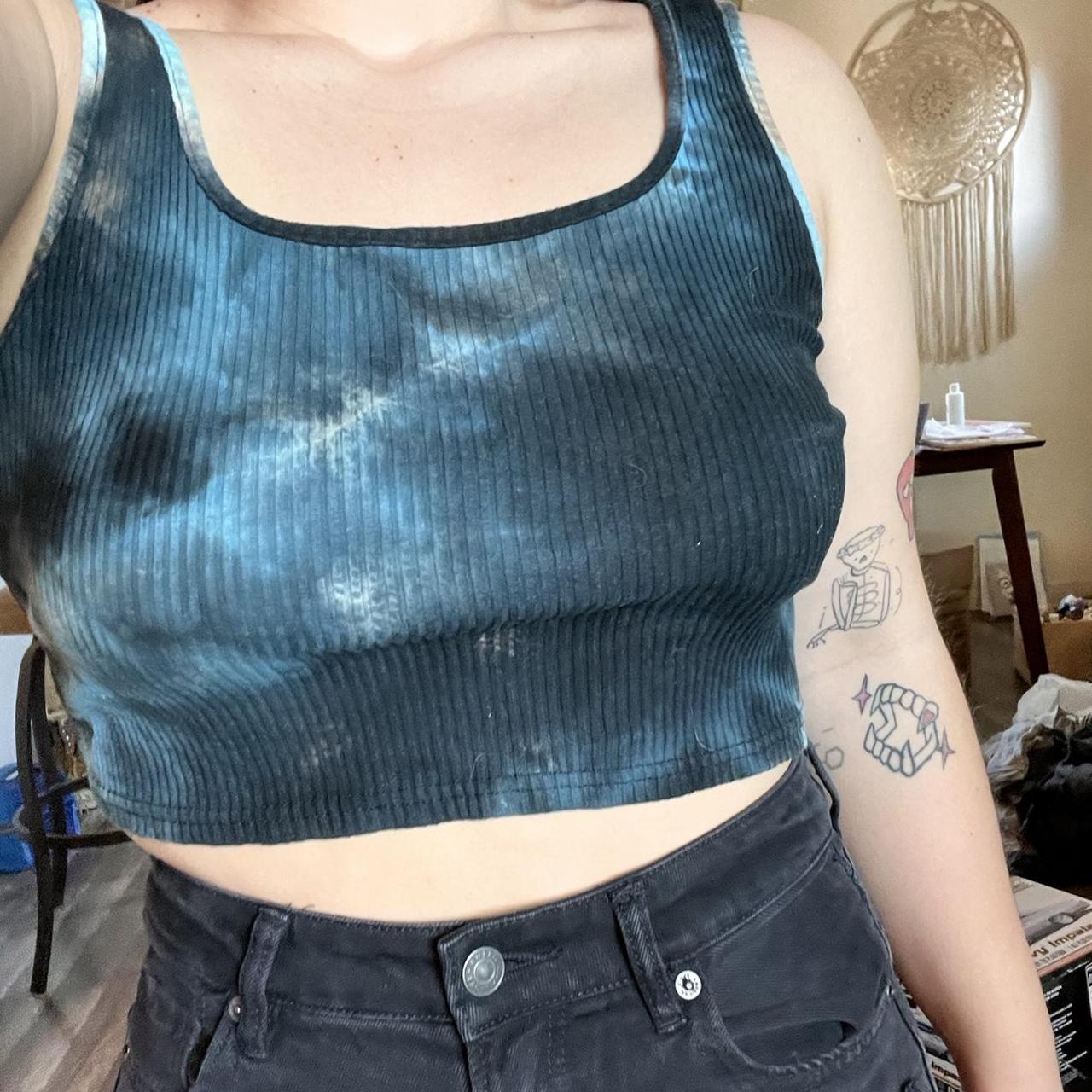 Blue and black acid wash cropped tank. Only wore a... - Depop