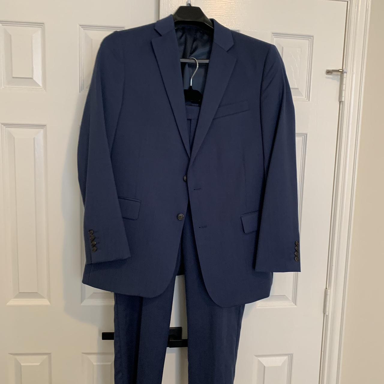Stafford Men's Navy and Blue Suit Depop