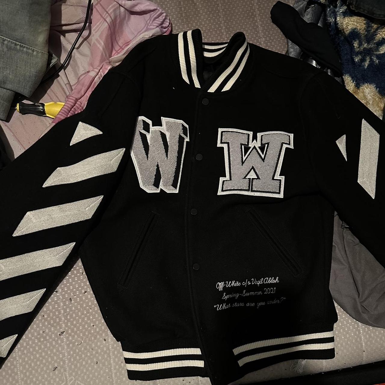 Off white varsity bomber on sale jacket