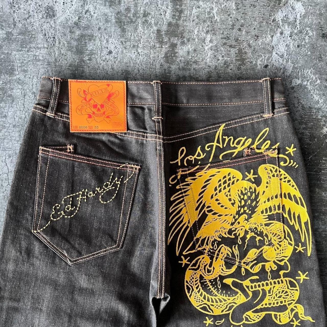 Ed online Hardy Men's Black and Yellow Jeans