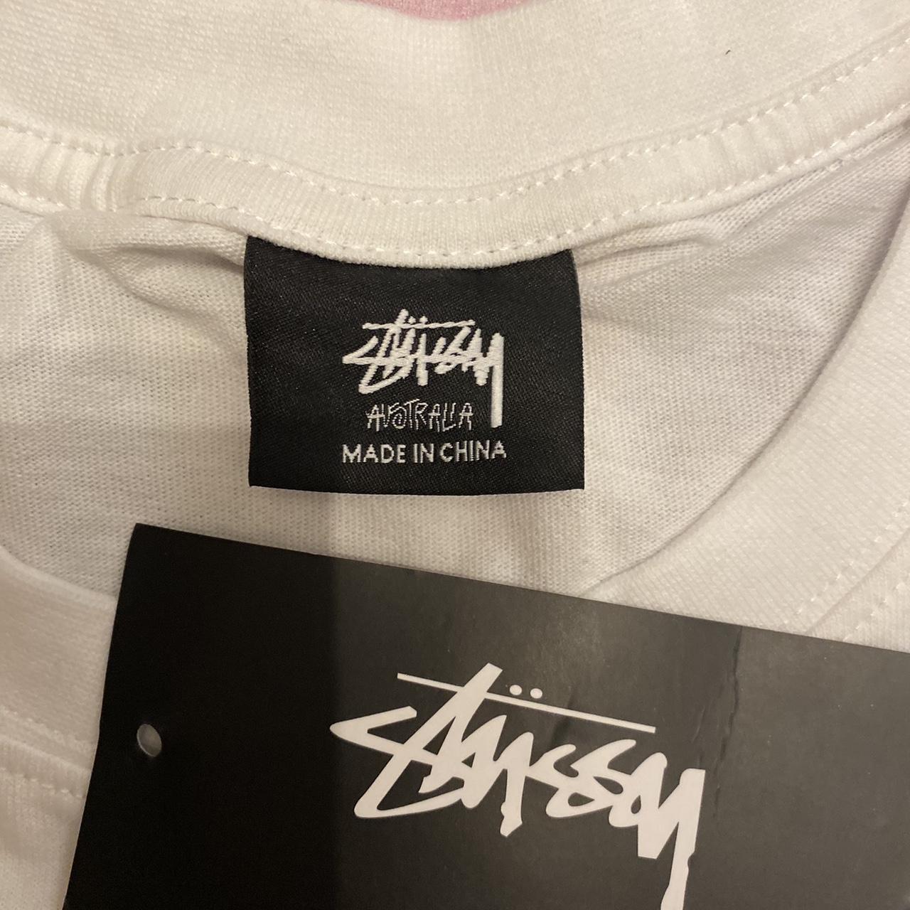 Stüssy Men's White and Pink T-shirt | Depop