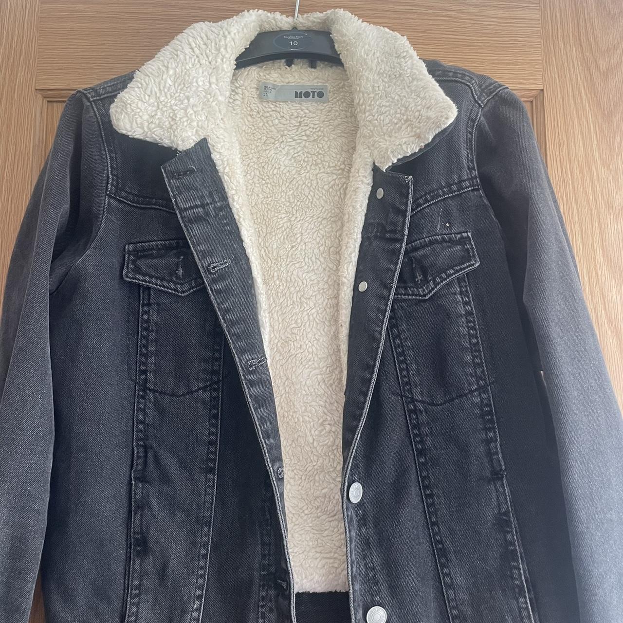 Black denim jacket with fur lining Depop