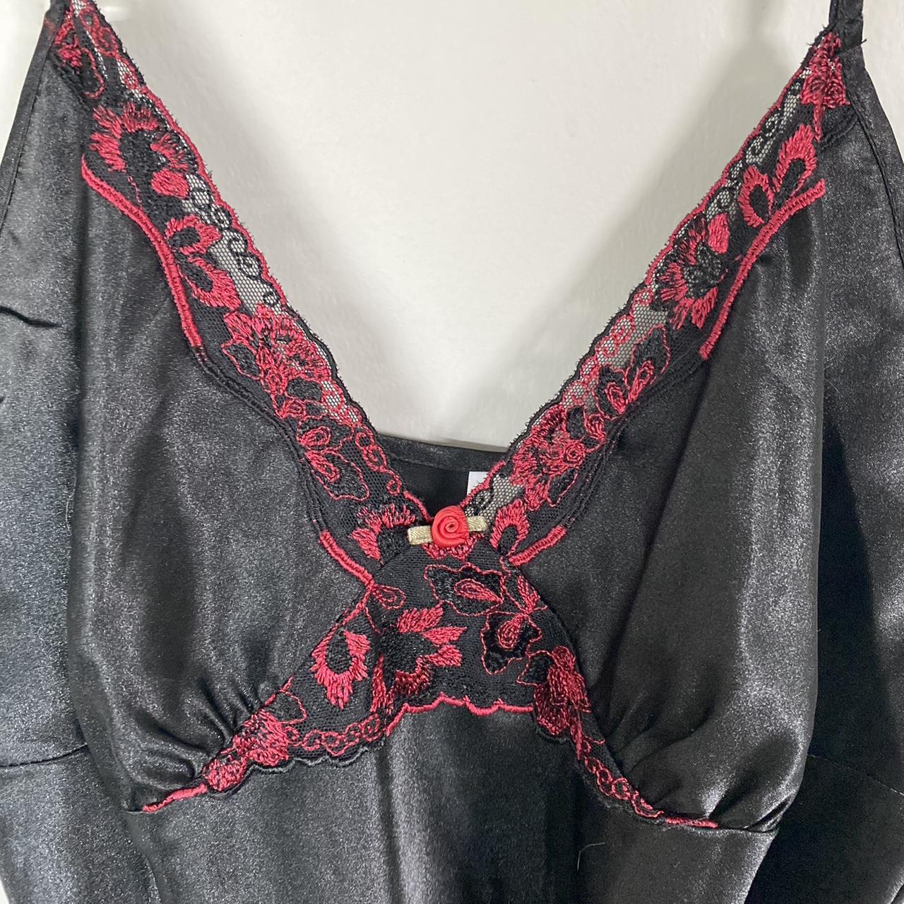 Gilligan O'Malley Black Lingerie Slip Dress w Rose - Depop