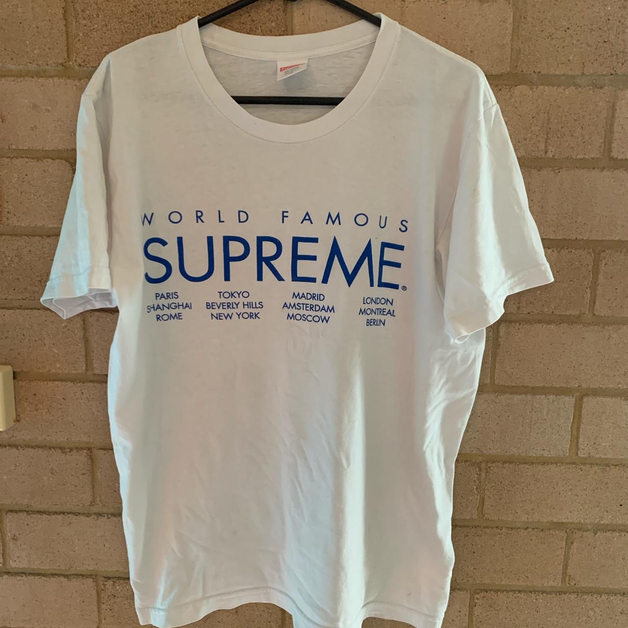 Supreme “world famous” tee Size Medium - Depop