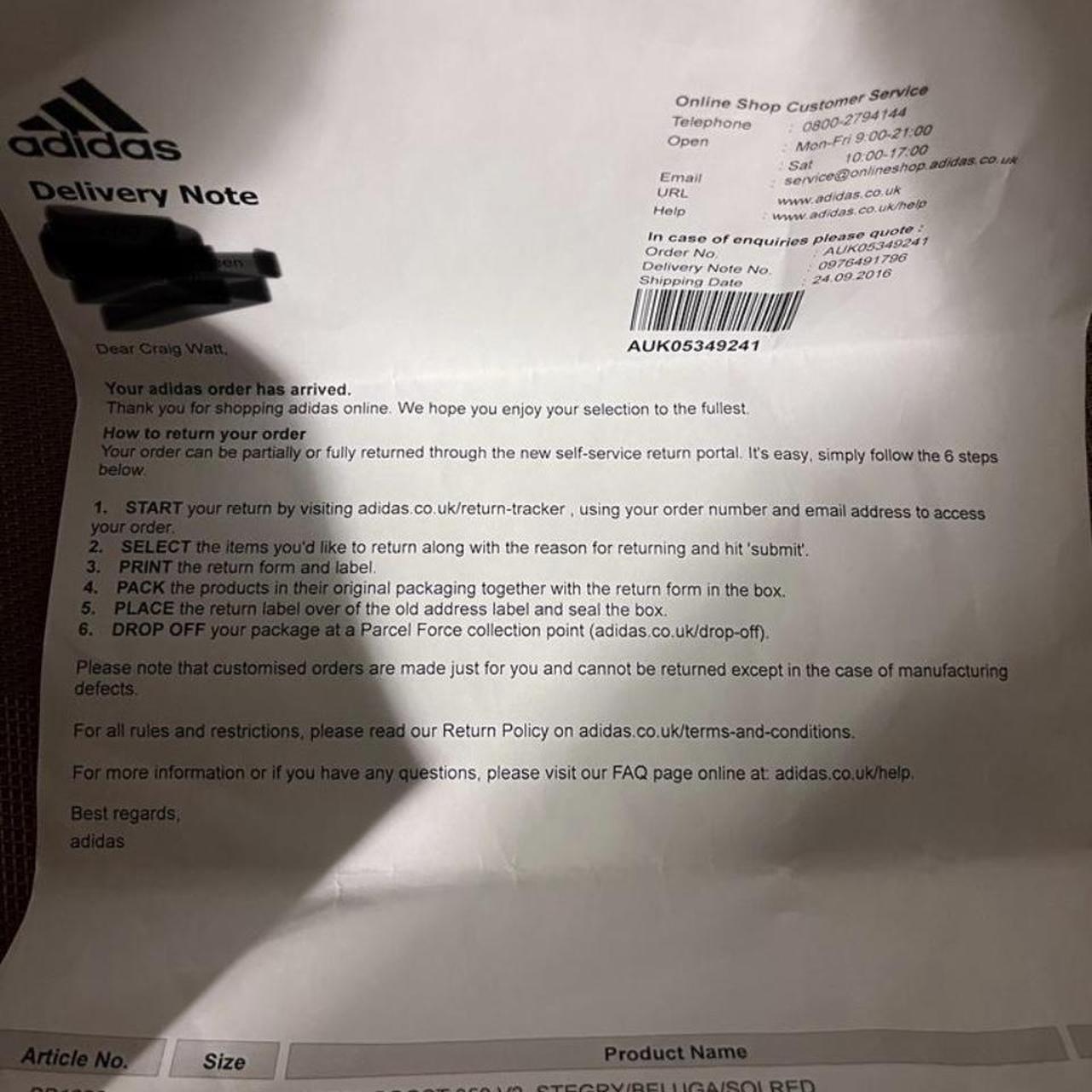 Adidas yeezy delivery note sale