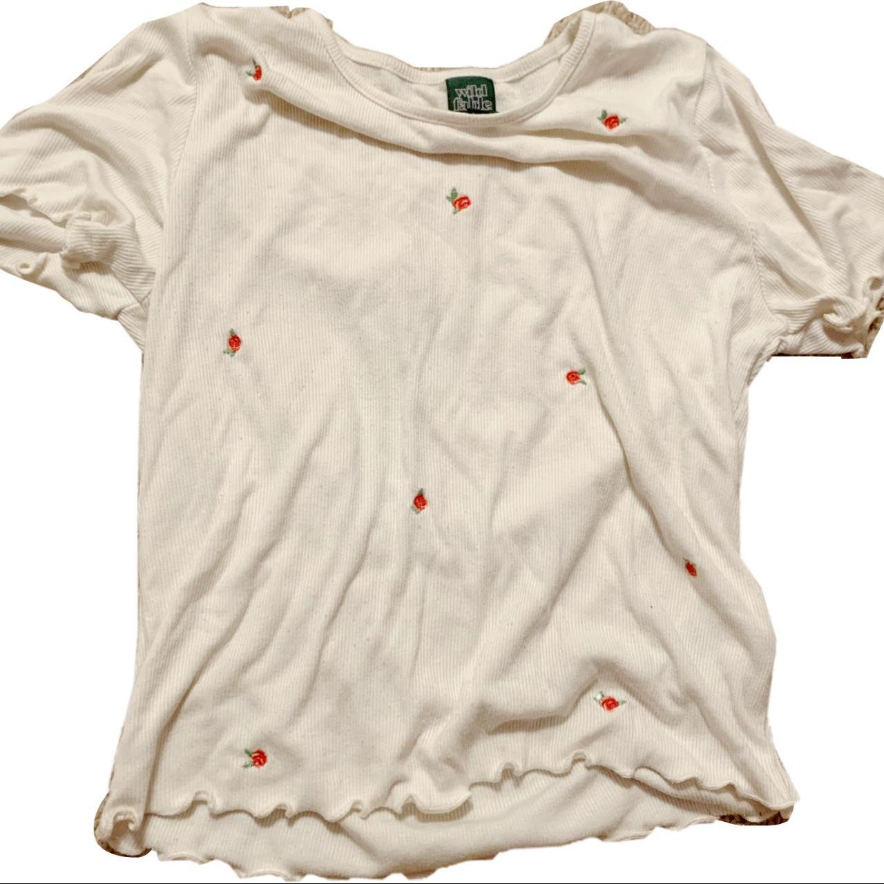 Coquette White Baby Tee With Little Roses Scattered Depop