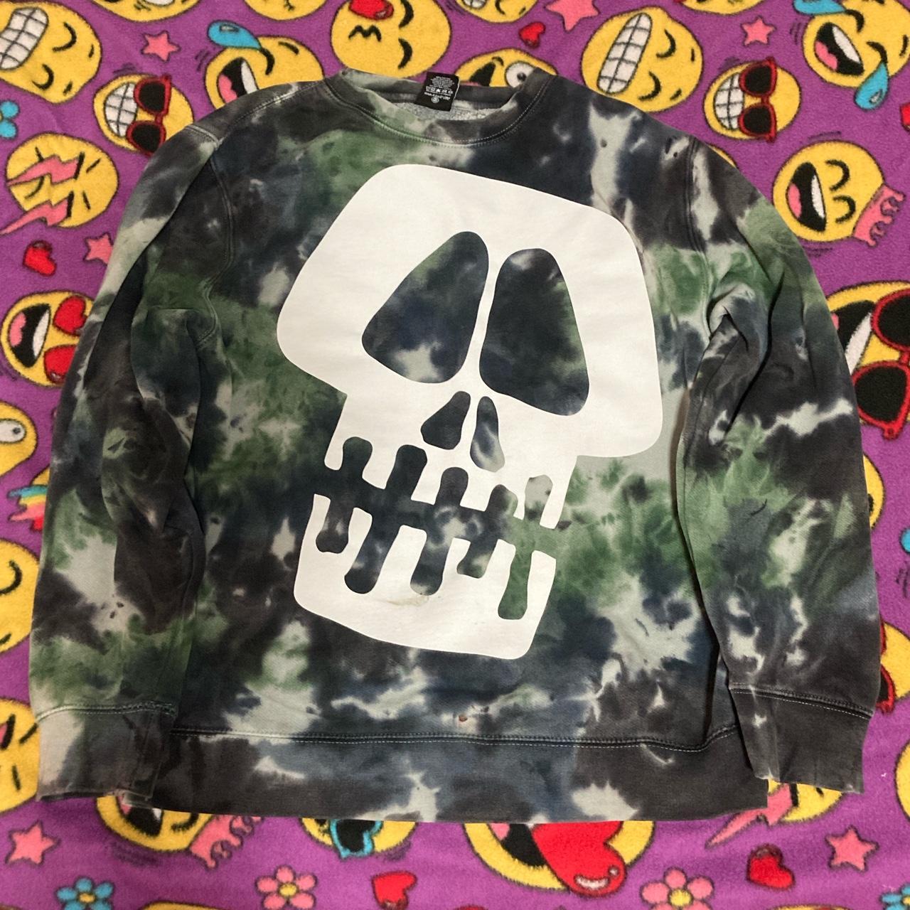 STÜSSY TIE DYE SKULL CREWNECK / SWEATSHIRT • SIZE L | Depop