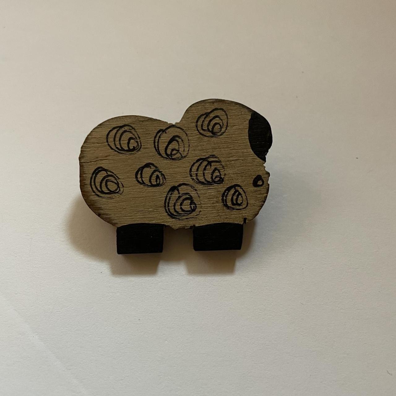 Wooden sheep brooch pin. Vintage 80s pin, would make... Depop