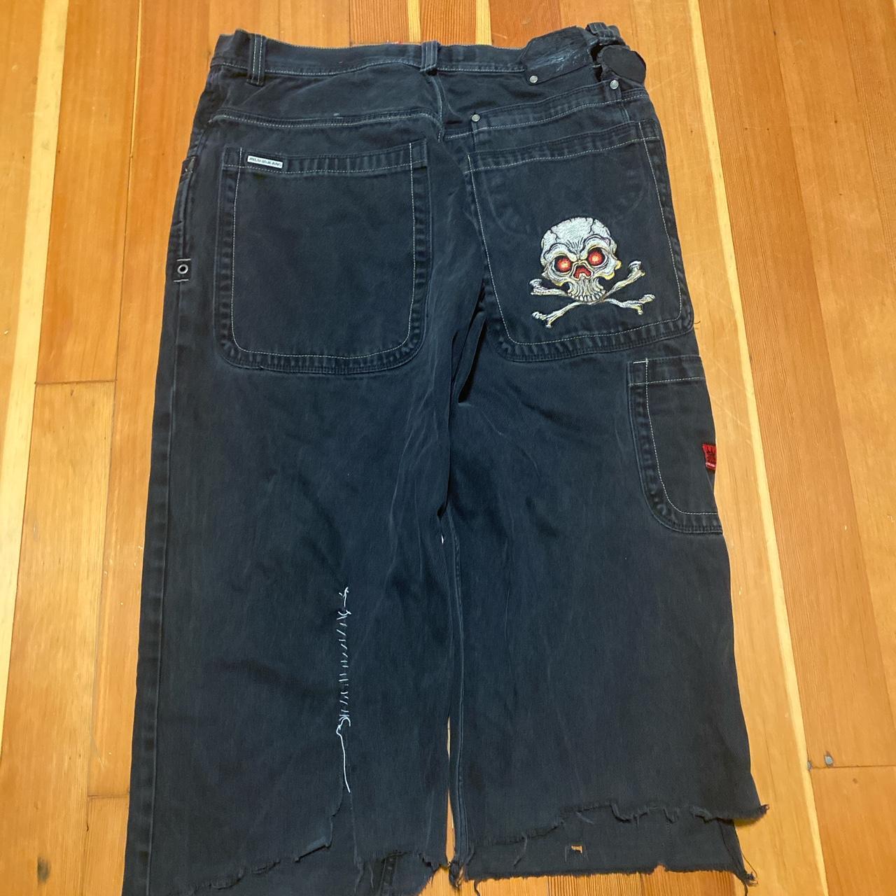 Crazy JNCO jeans with skull Cut, measures about... - Depop