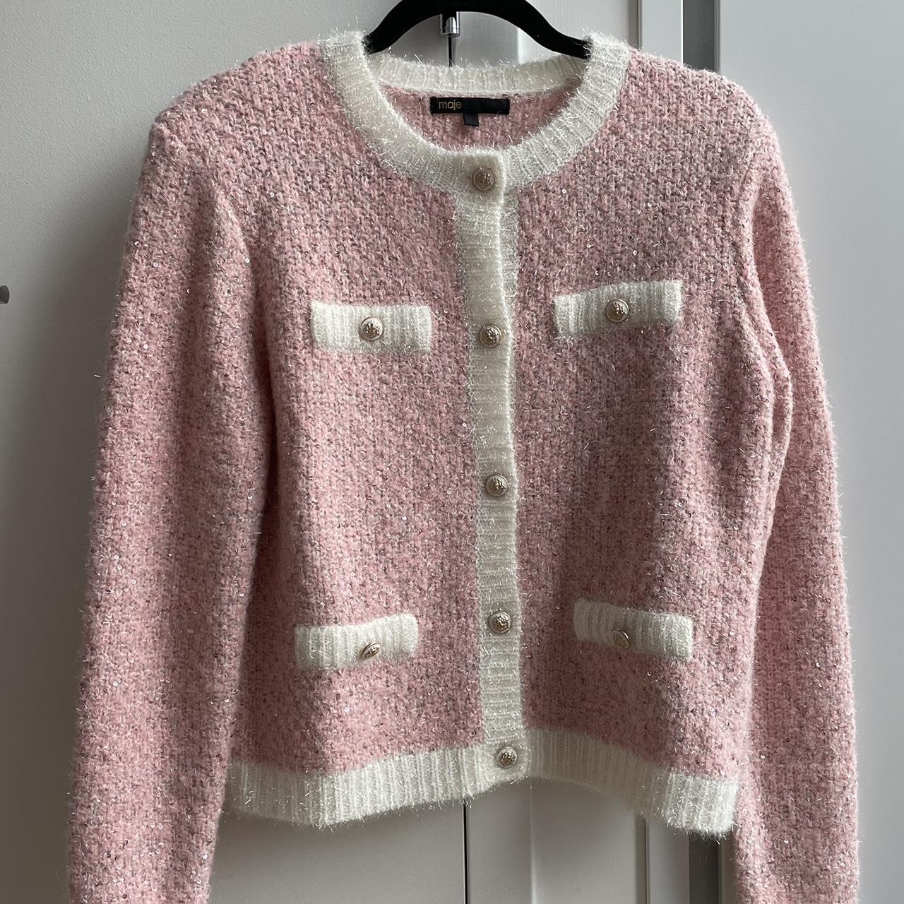 Maje Lurex Pink Cardigan Great Condition - Depop