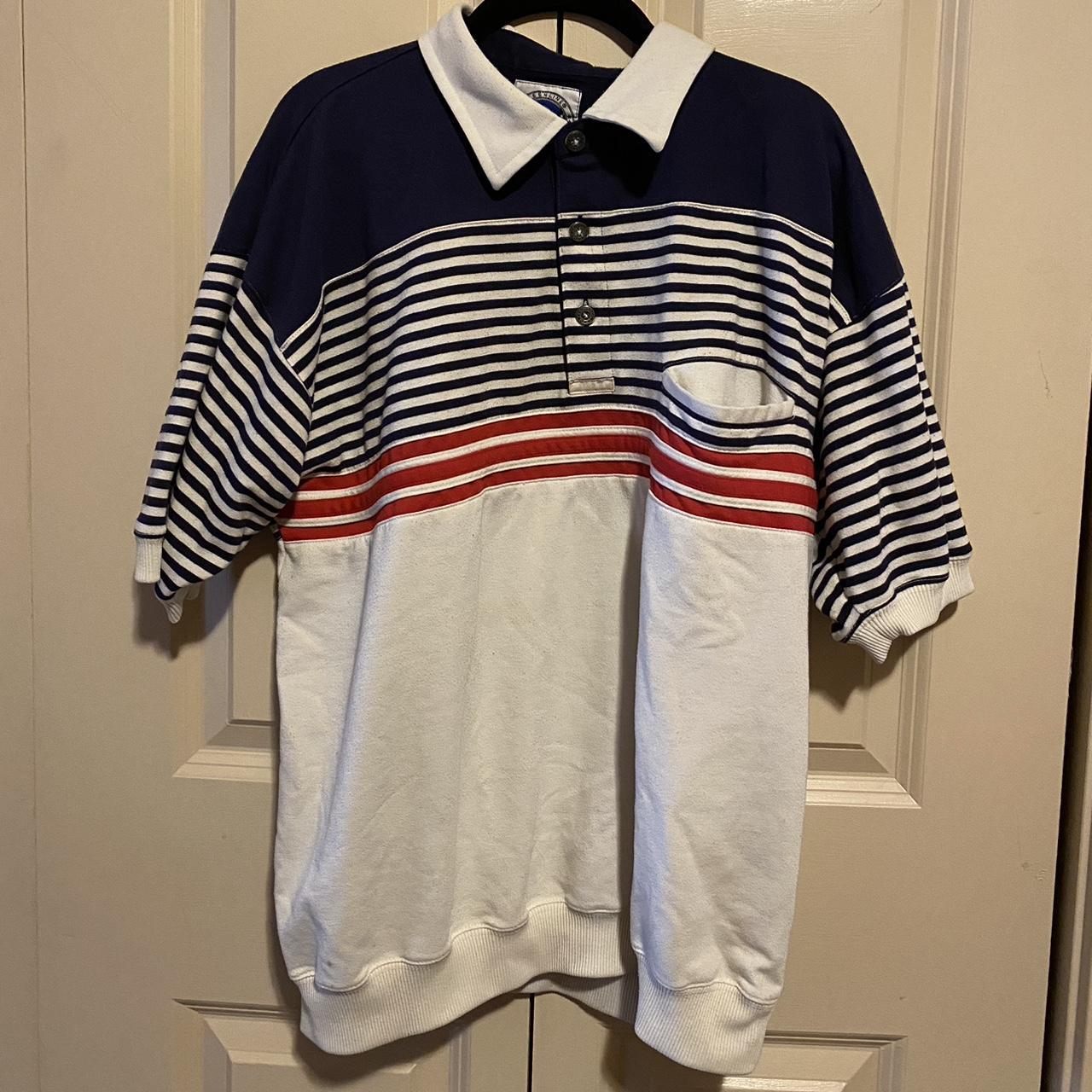 Men's White and Blue Poloshirts Depop