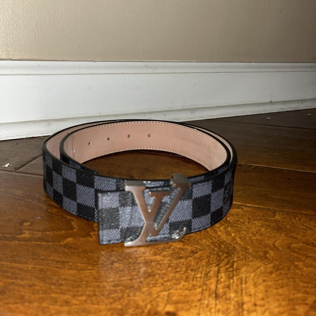 Louis Vuitton belt. Black and Grey with gold emblem. - Depop