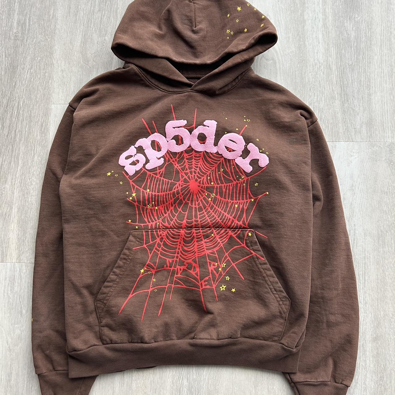 Sp5der Brown Hoodie Like New Open to Offers... - Depop