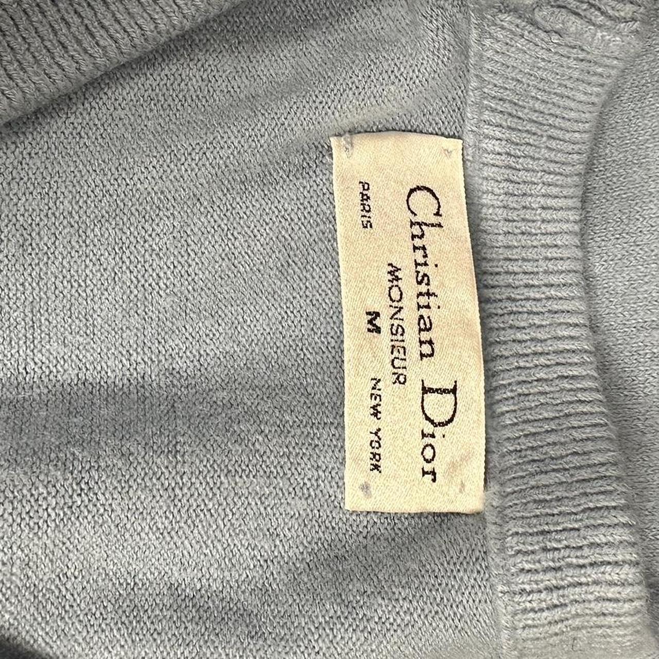 Vintage Christian Dior baby blue pullover v-neck... - Depop