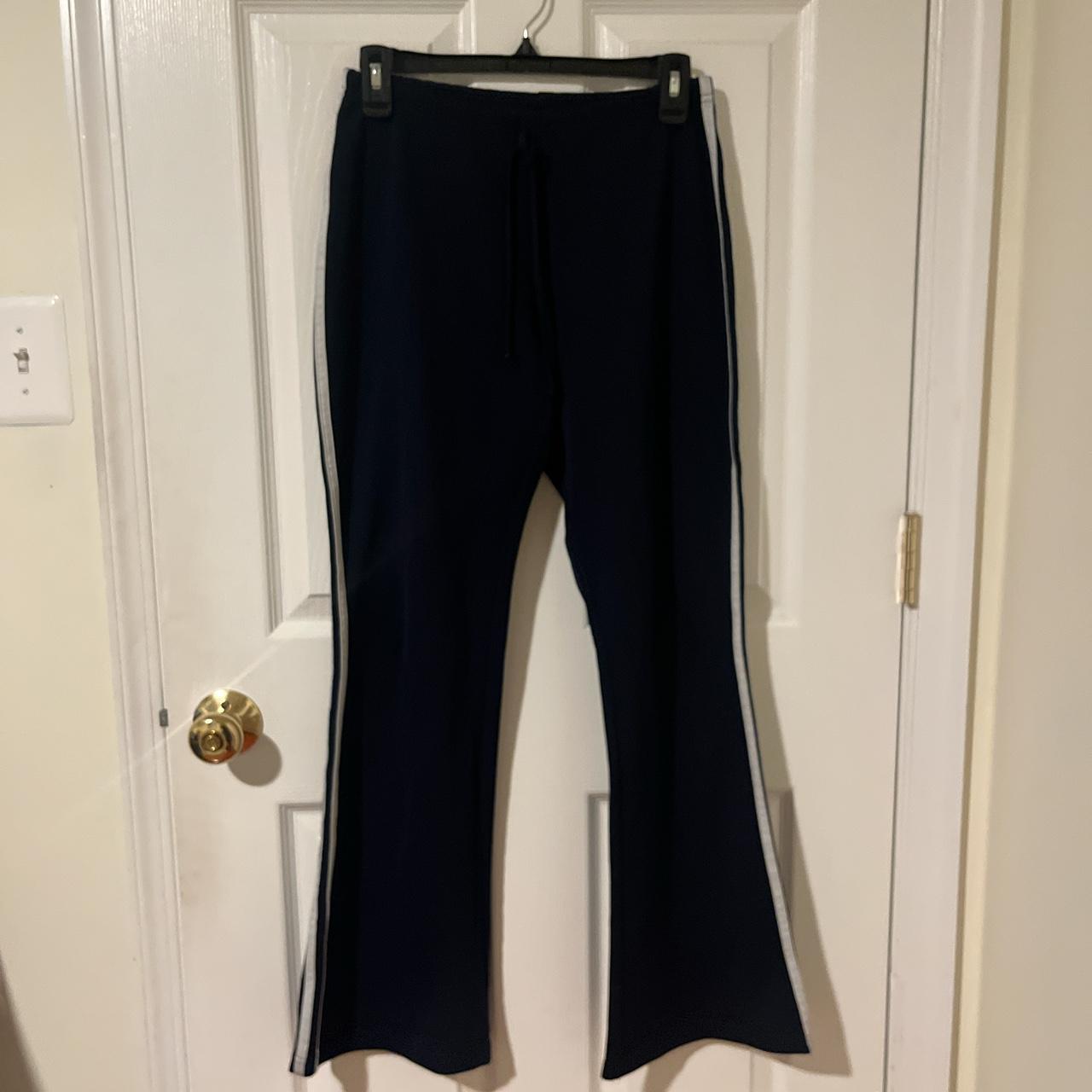 Navy blue and white flare pants (size... - Depop