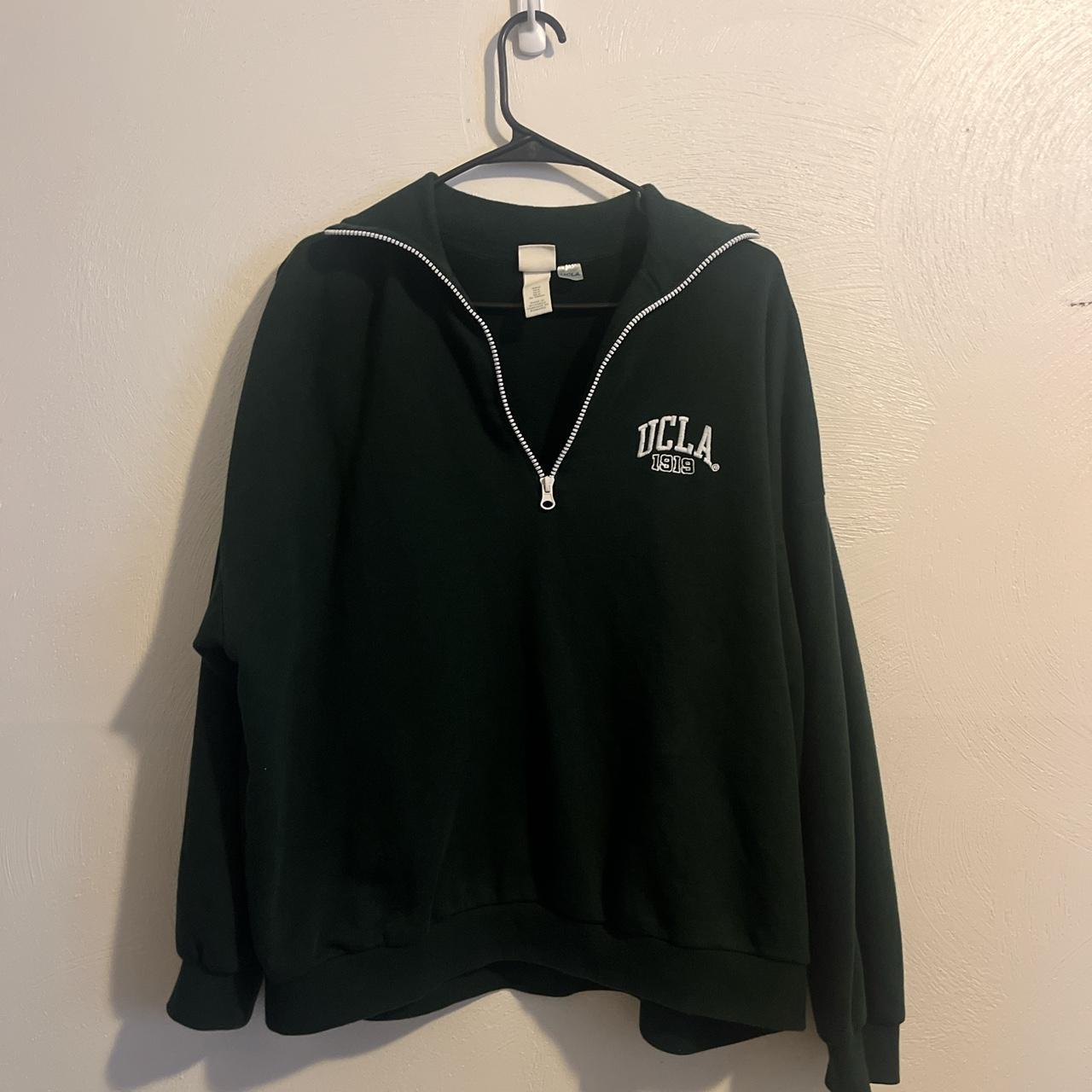 H M dark green women s UCLA quarter zip size medium Depop