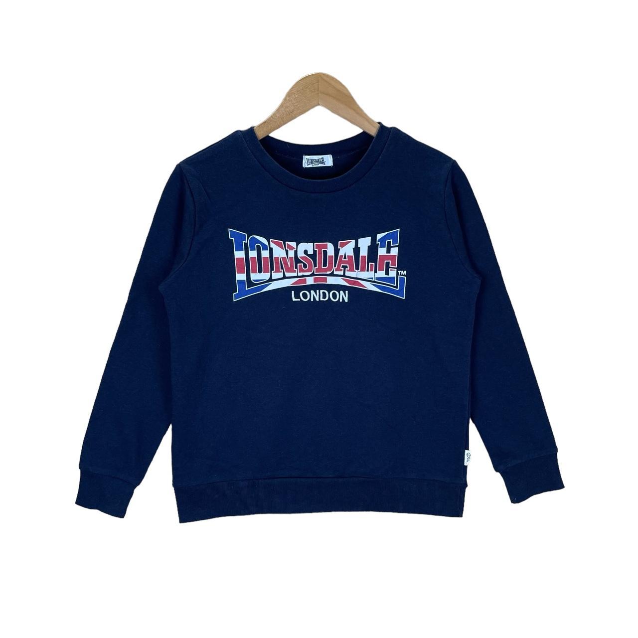 Cute navy Lonsdale cropped sweatshirt, embroidered - Depop