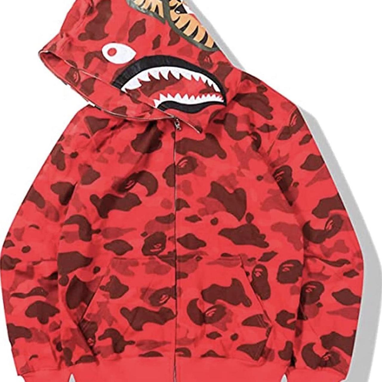 BAPE Men's Red and Black Hoodie Depop