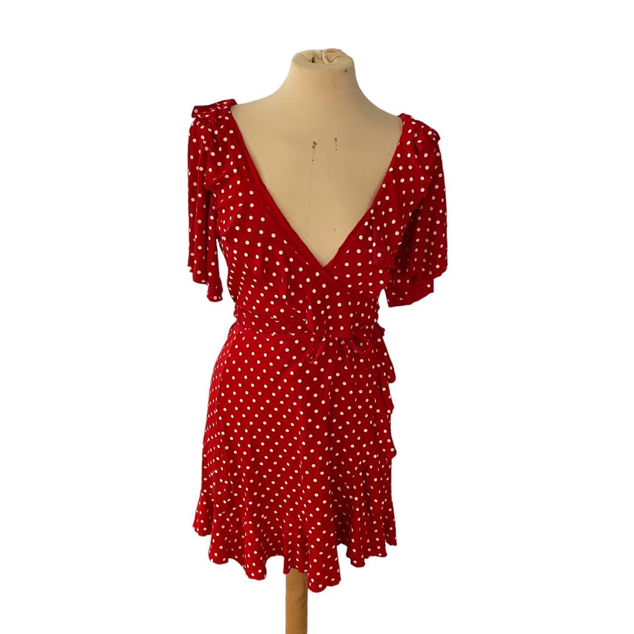 Red polka dot wraparound dress from boohoo Never... - Depop