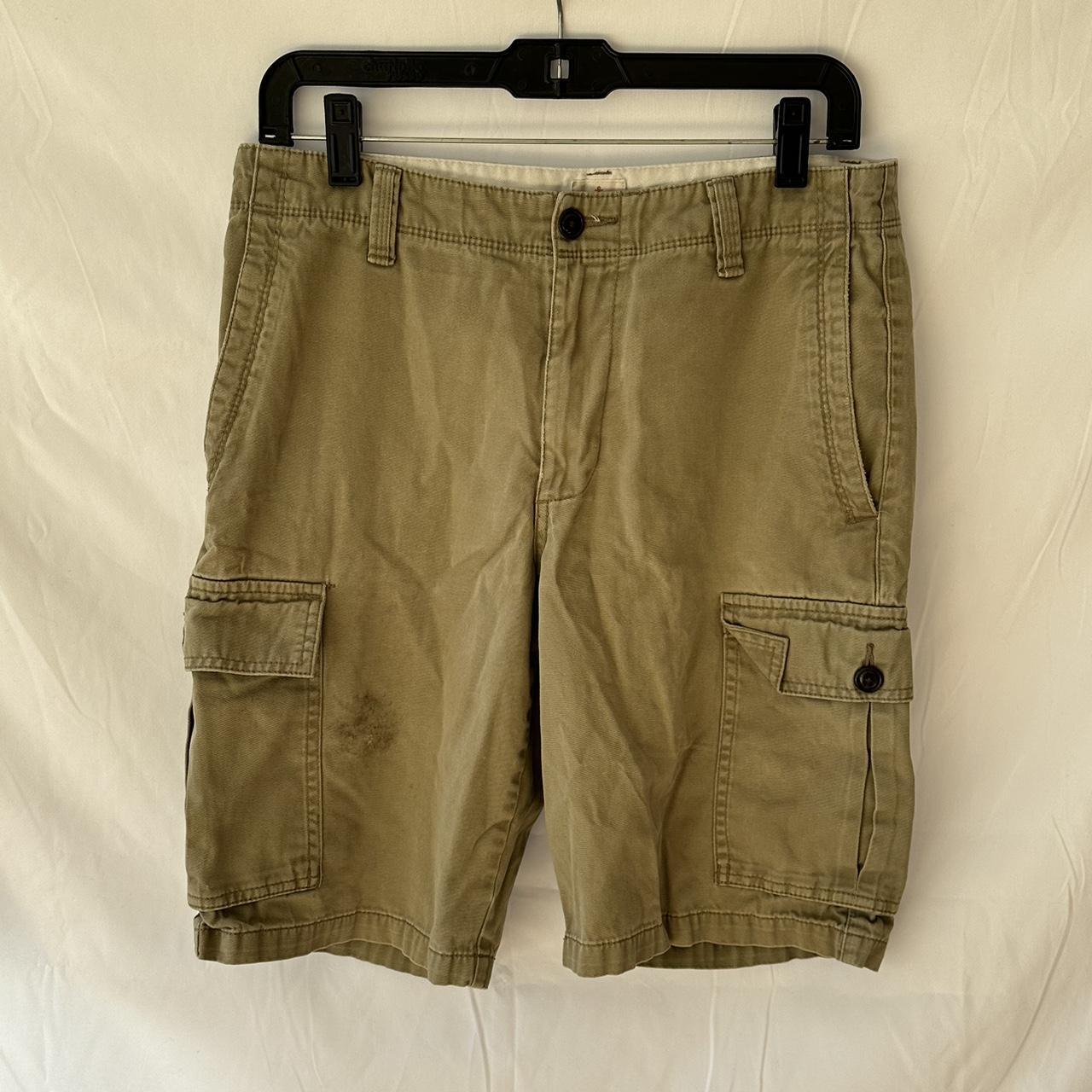 men’s beige/tan dockers cargo shorts, distressed... - Depop