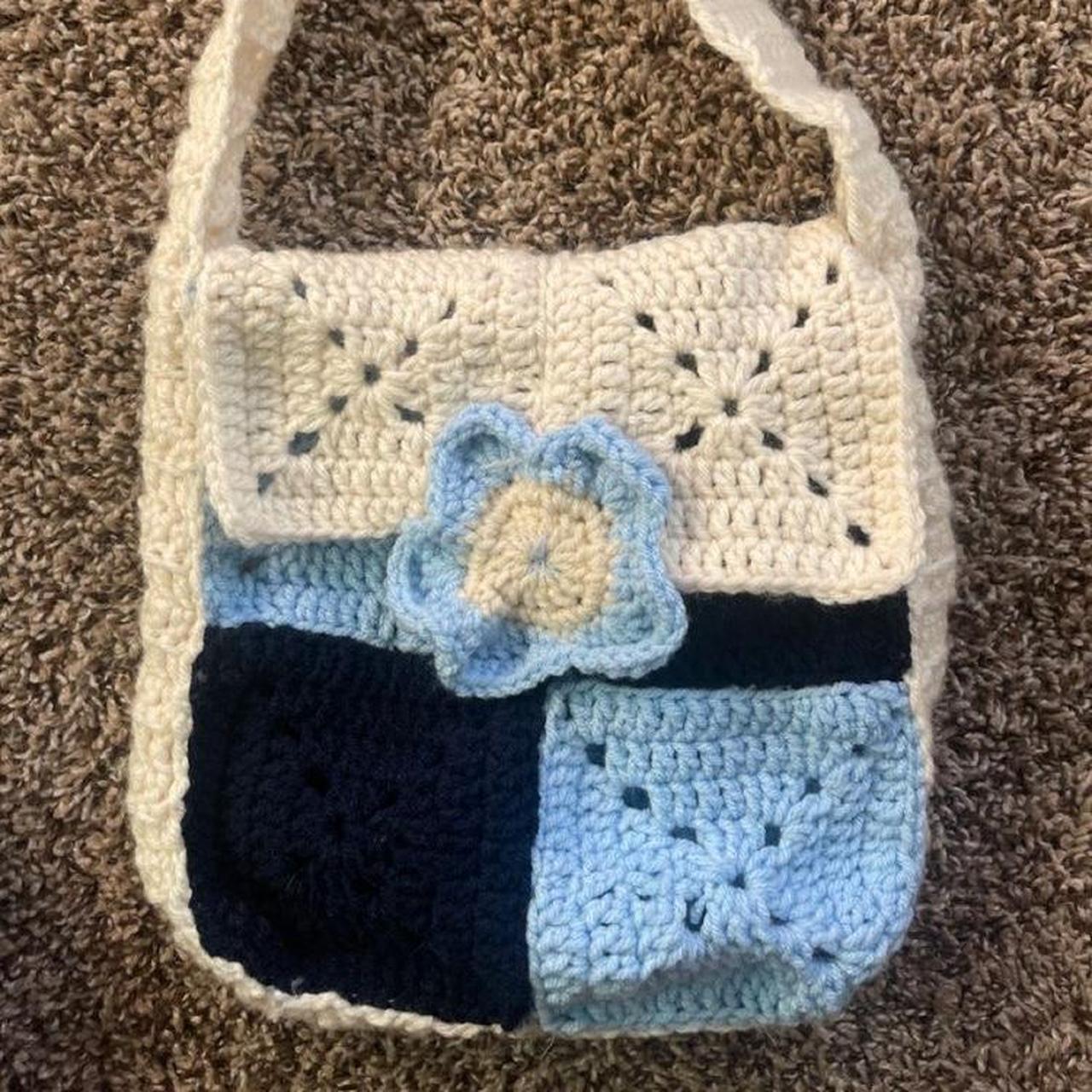 blueberry crochet messenger bag! the price of... - Depop
