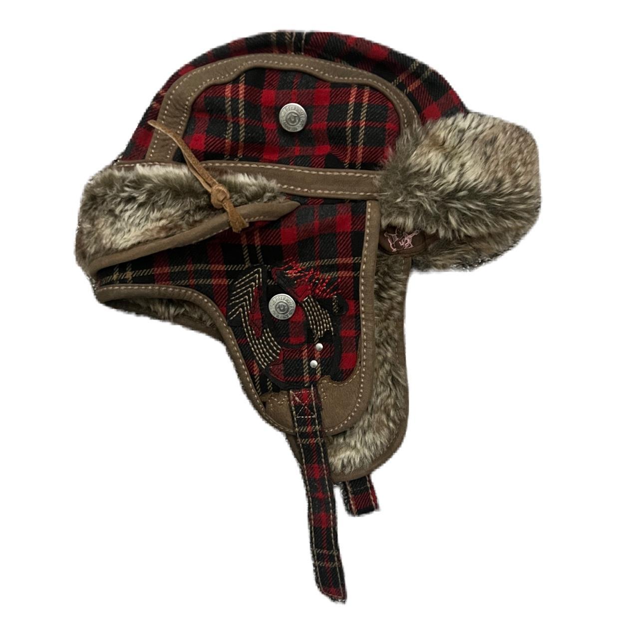 SUPER FYE RED PLAID TRUE RELIGION TRAPPER HAT WIT... Depop