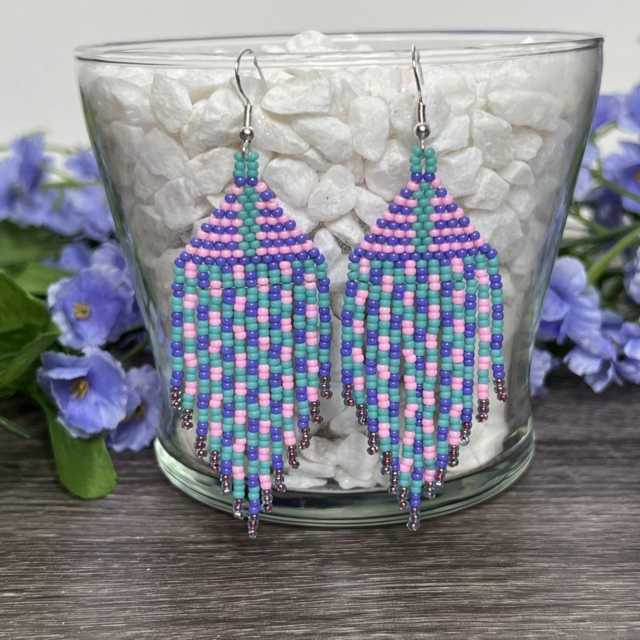 Sterling & Stitch Seed Bead Fringe Earring - Blue/Gold , Women's