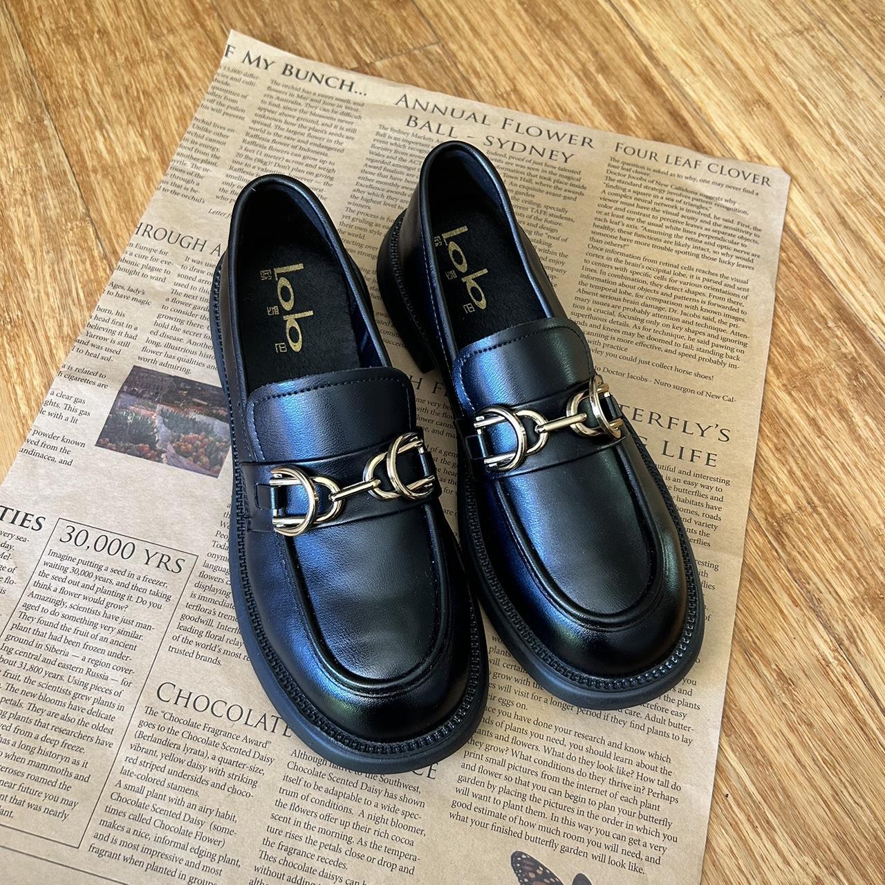 Cute penny loafers - black genuine leather with gold... - Depop