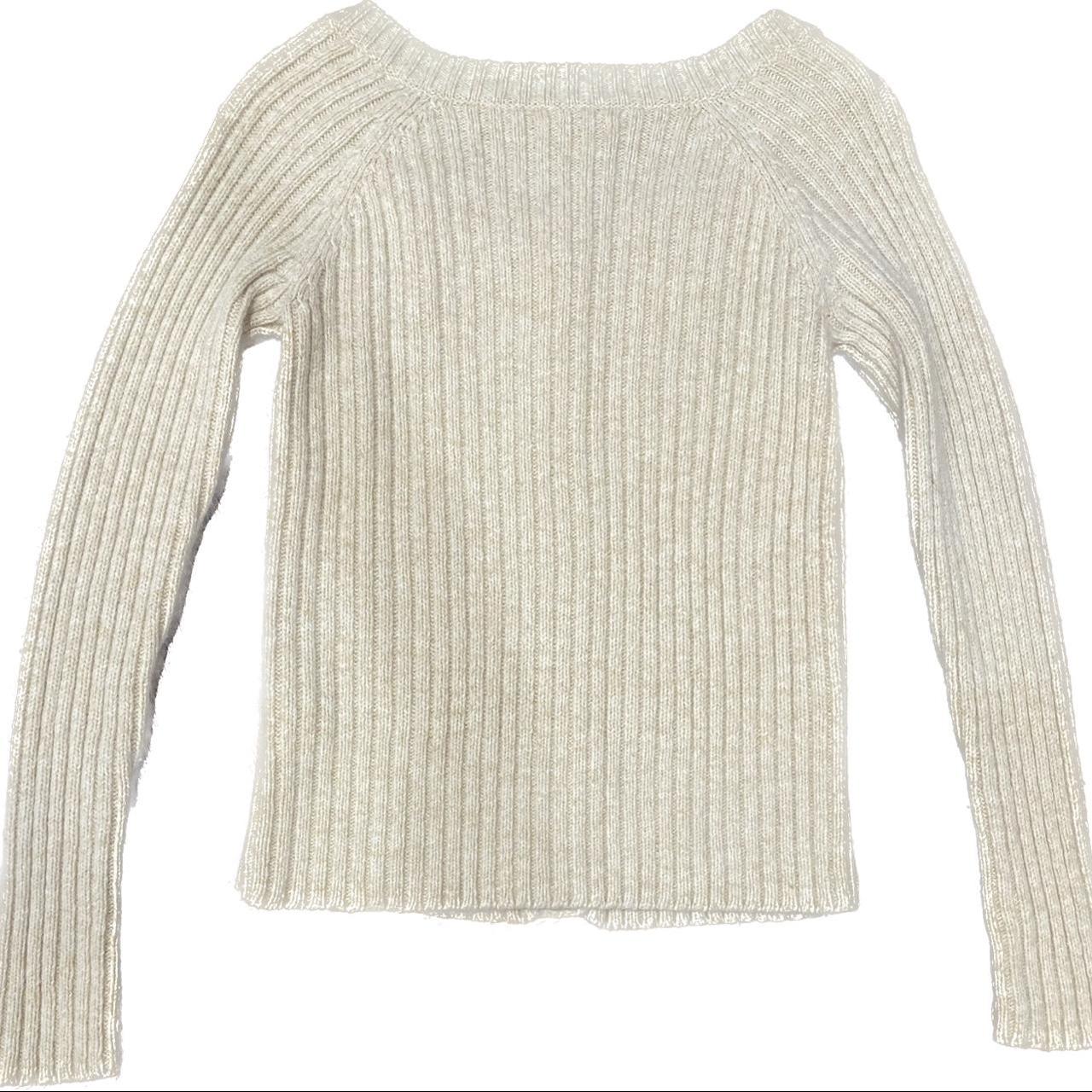 Cable knit sweater wide neck beige y2k sweater... - Depop