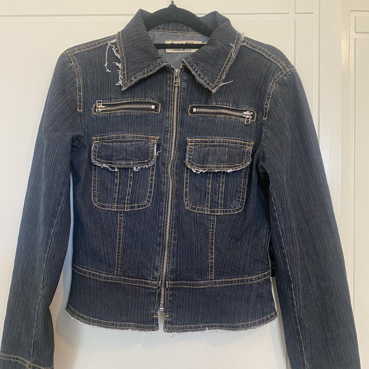 Fitted denim jacket, with zip up front and... - Depop