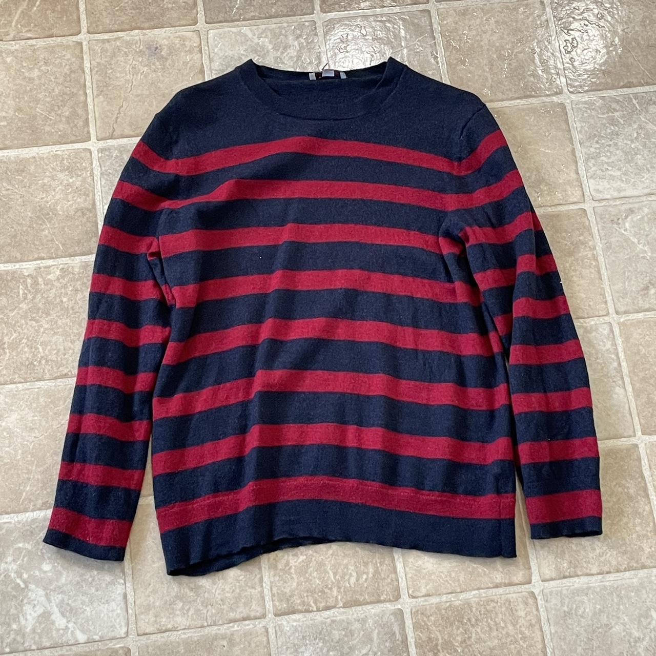 red and navy blue grunge striped gap sweater :) the... - Depop