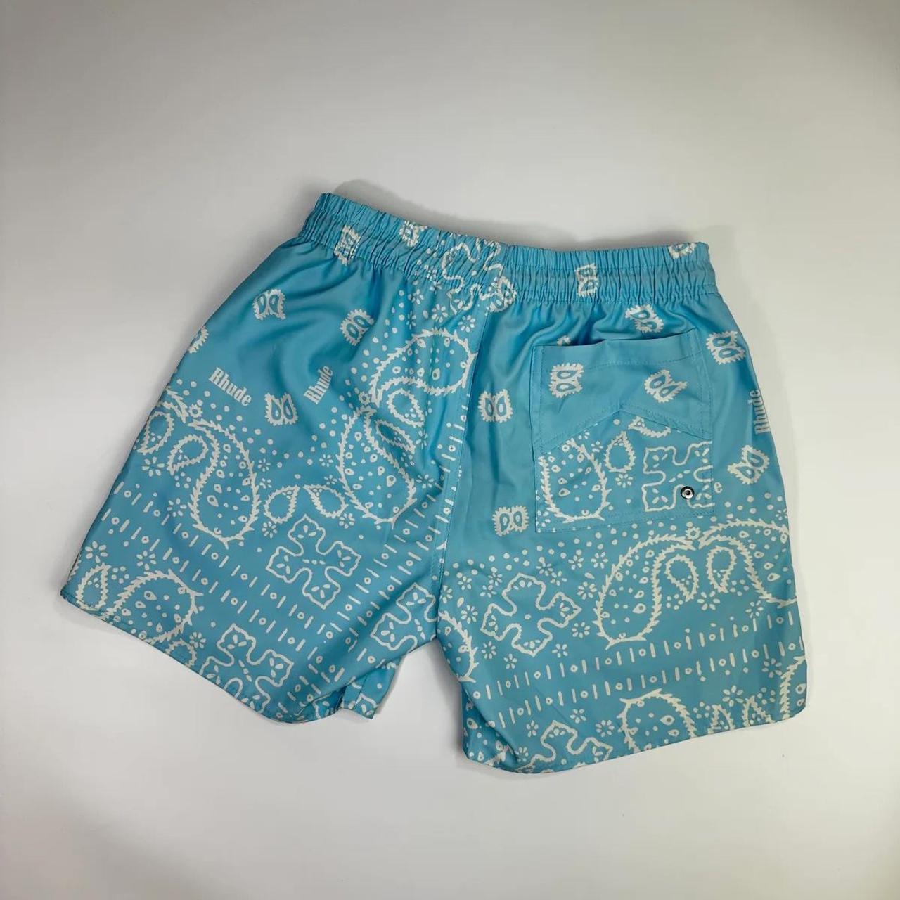 RHUDE BANDANA SWIM SHORTS BLUE - Baby blue nylon | Depop