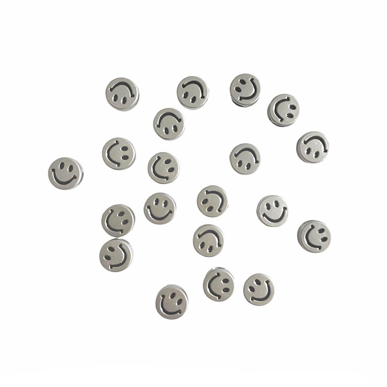 silver smiley face beads pack *actual color is... - Depop